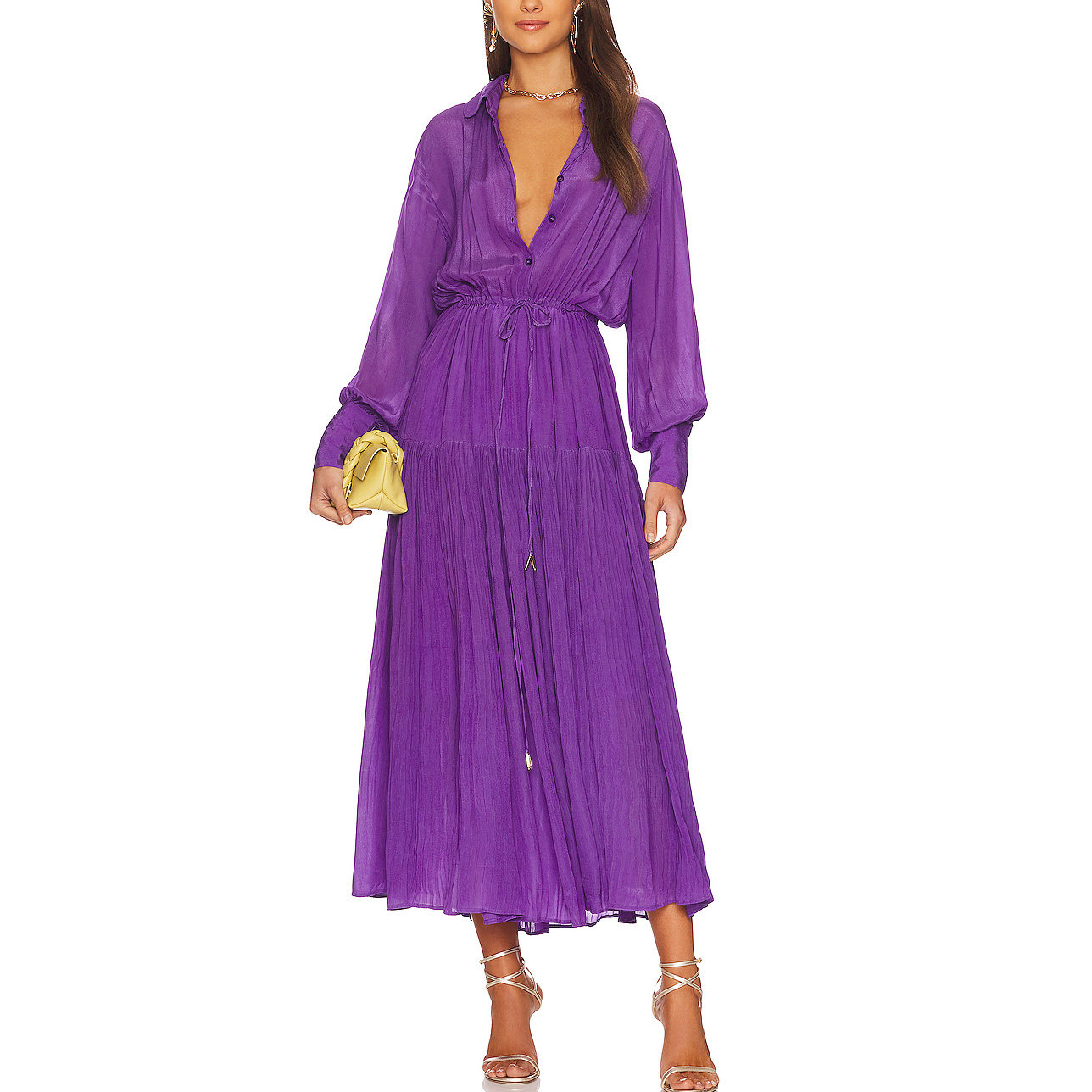 HIGH QUALITY DRAWSTRING WAIST LONG SLEEVE MAXI SHIRT DRESSES FOR WOMEN